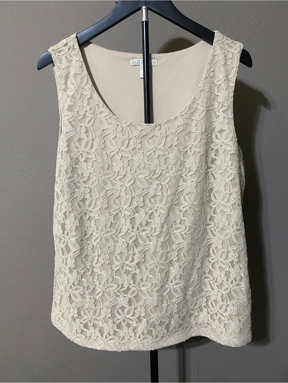 Dana Buchman Floral Lace Overlay Tank Top Womens XL Beige Sleeveless